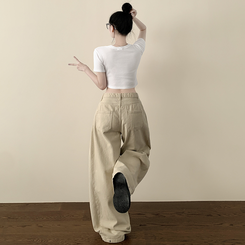 【丈別】スナップビジョサイドピンタックワイドパンツ BEIGE