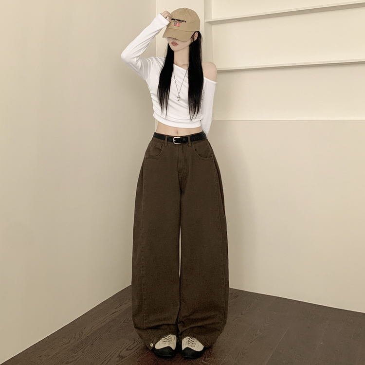 【丈別】スナップビジョサイドピンタックワイドパンツ BROWN