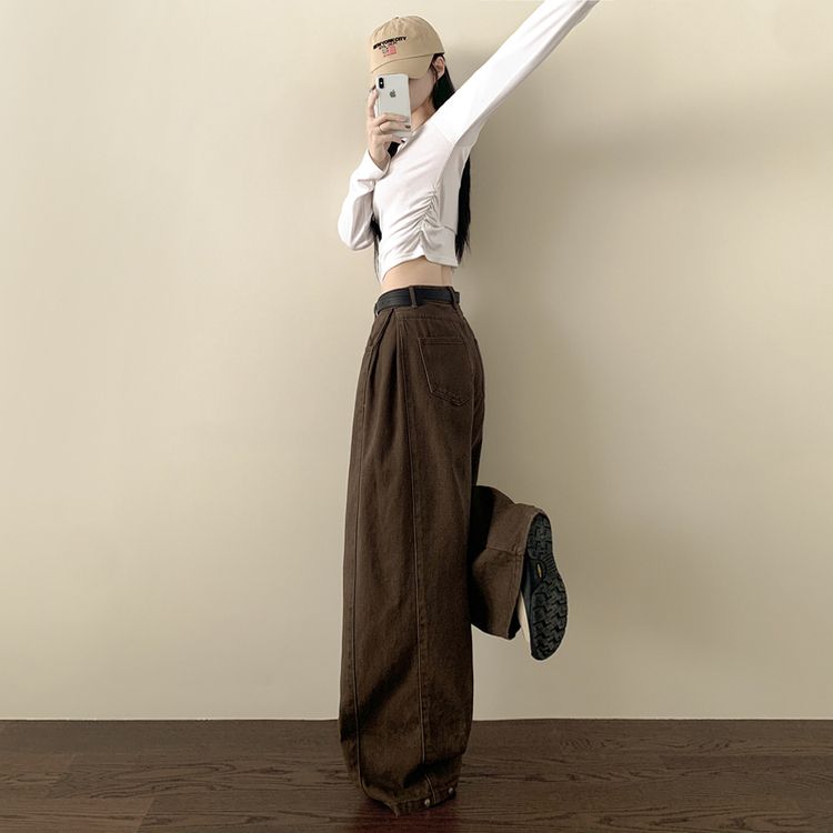 【丈別】スナップビジョサイドピンタックワイドパンツ BROWN