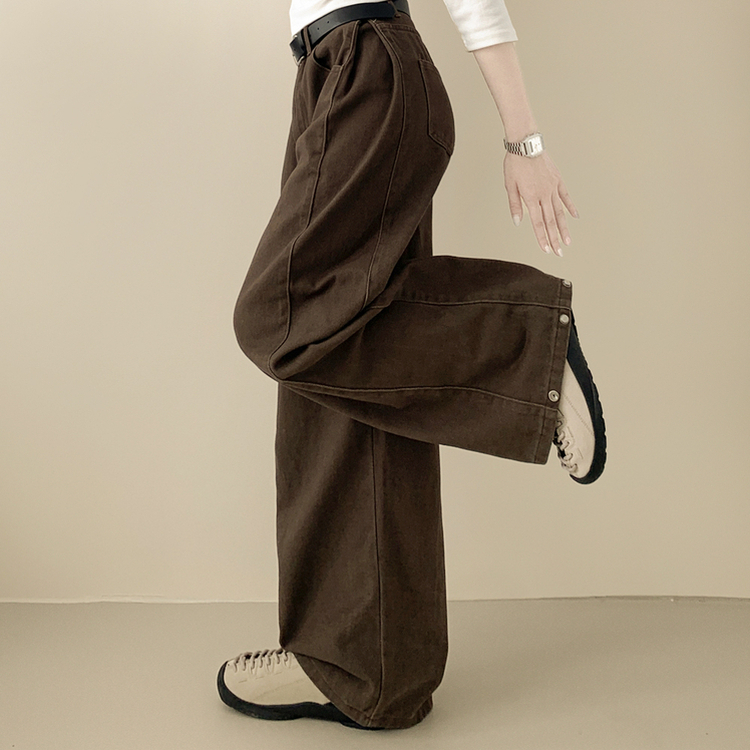 【丈別】スナップビジョサイドピンタックワイドパンツ BROWN