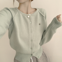 폭닥폭닥 마카롱 라운드 와펜 버튼 가을 긴팔 니트 가디건 민트