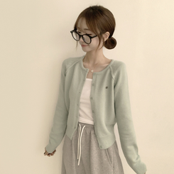 폭닥폭닥 마카롱 라운드 와펜 버튼 가을 긴팔 니트 가디건 민트