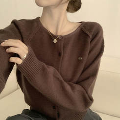 폭닥폭닥 마카롱 라운드 와펜 버튼 가을 긴팔 니트 가디건 밤색