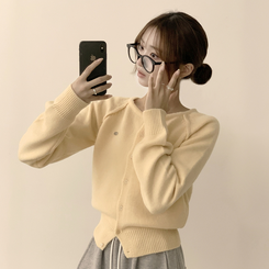 폭닥폭닥 마카롱 라운드 와펜 버튼 가을 긴팔 니트 가디건 옐로우