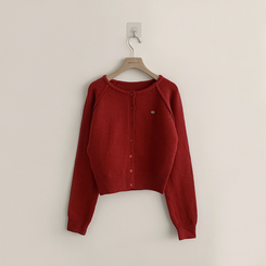 폭닥폭닥 마카롱 라운드 와펜 버튼 가을 긴팔 니트 가디건