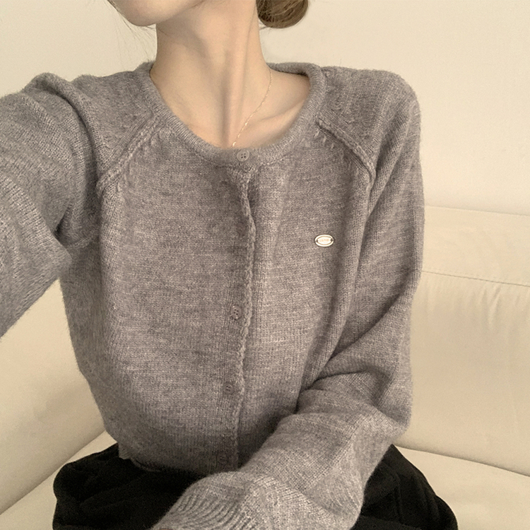 ラウンドワッペンニットカーディガン(7color) GREY