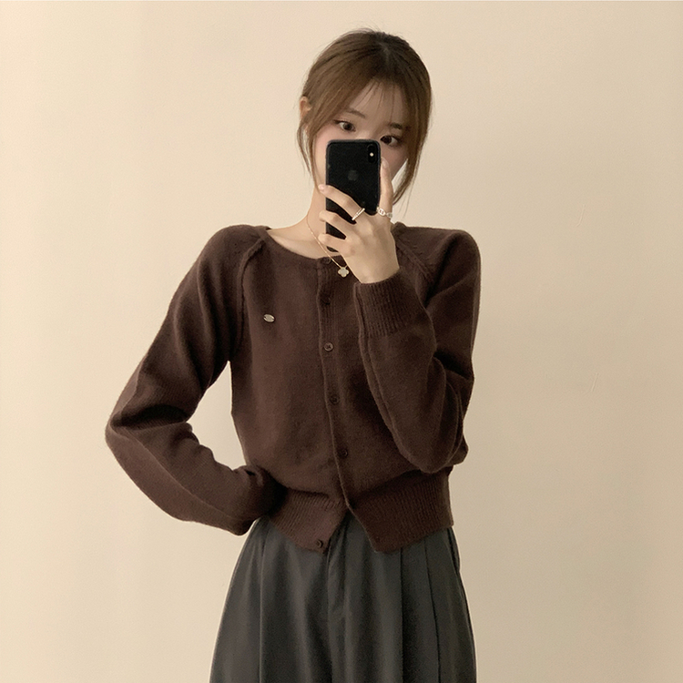 ラウンドワッペンニットカーディガン(7color) CHESTNUT BROWN
