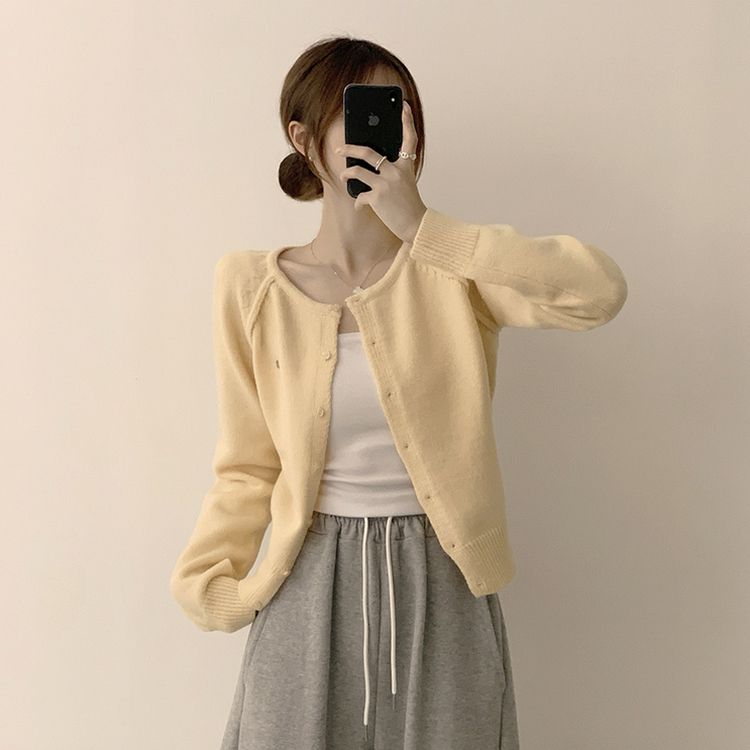 ラウンドワッペンニットカーディガン(7color) YELLOW