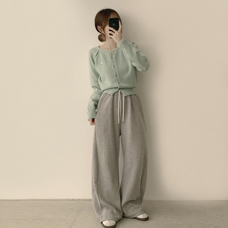 폭닥폭닥 마카롱 라운드 와펜 버튼 가을 긴팔 니트 가디건 민트