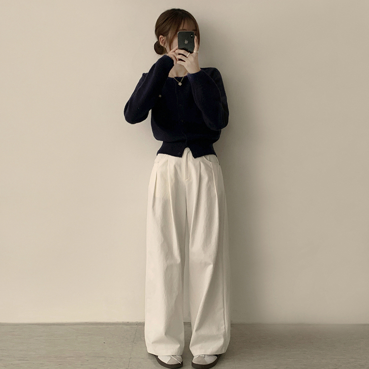 폭닥폭닥 마카롱 라운드 와펜 버튼 가을 긴팔 니트 가디건 곤색