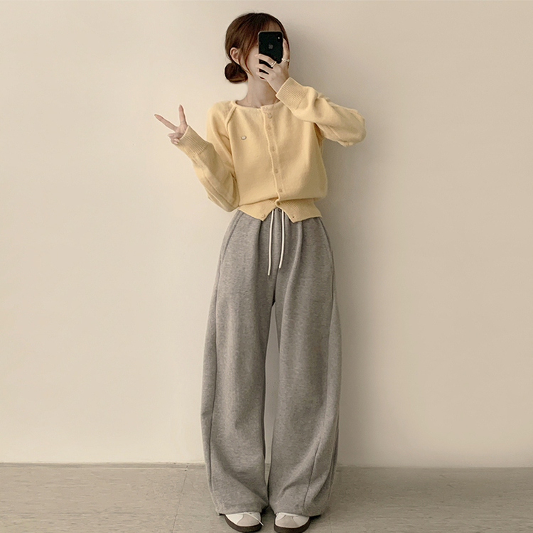 폭닥폭닥 마카롱 라운드 와펜 버튼 가을 긴팔 니트 가디건 옐로우