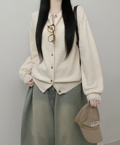 커버라운드울모박스핏니트가디건 아이보리