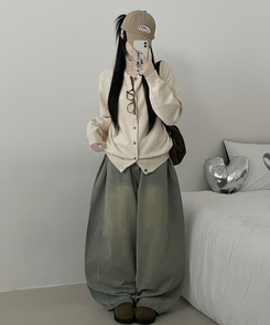 커버라운드울모박스핏니트가디건 아이보리