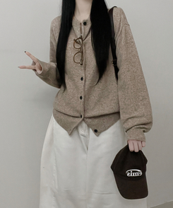 커버라운드울모박스핏니트가디건 베이지