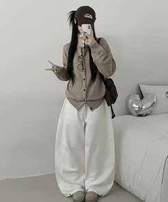 커버라운드울모박스핏니트가디건 베이지