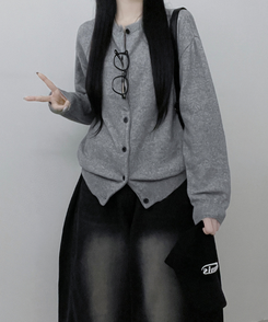 커버라운드울모박스핏니트가디건 회색