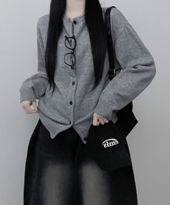 커버라운드울모박스핏니트가디건 회색