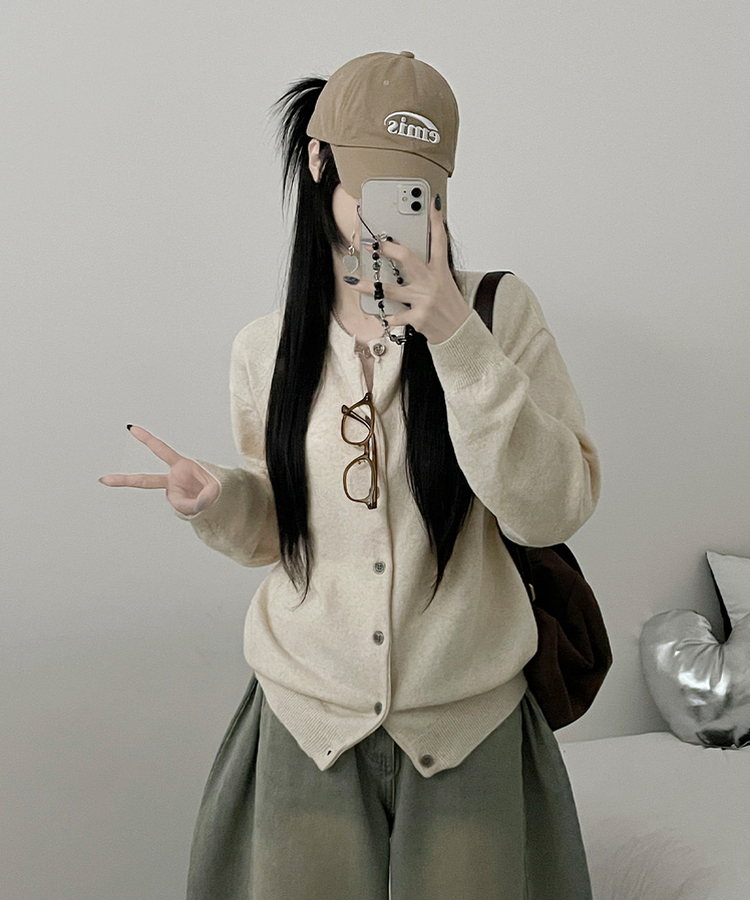 커버라운드울모박스핏니트가디건 아이보리