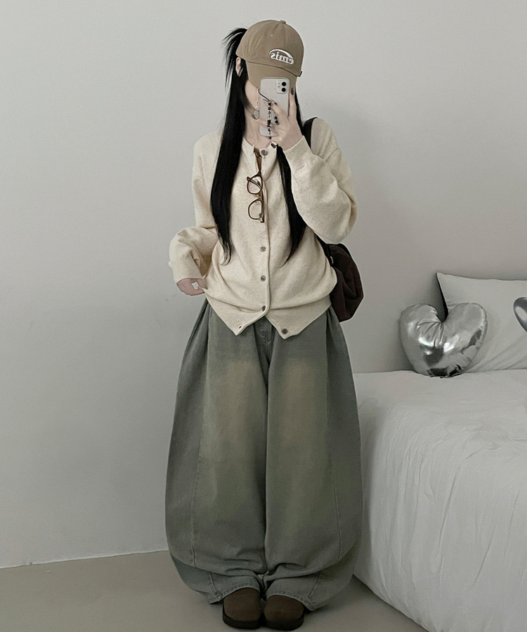 커버라운드울모박스핏니트가디건 아이보리