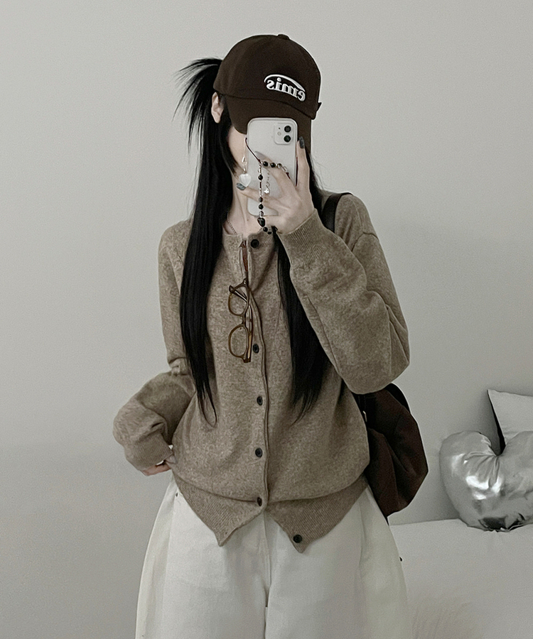 커버라운드울모박스핏니트가디건 베이지