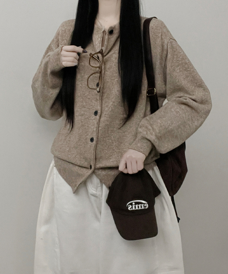 커버라운드울모박스핏니트가디건 베이지