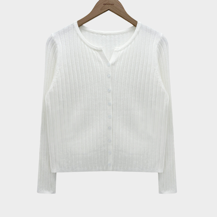 계절의 틈어텀 세미 슬림핏 라운드넥 트임 니트 가디건