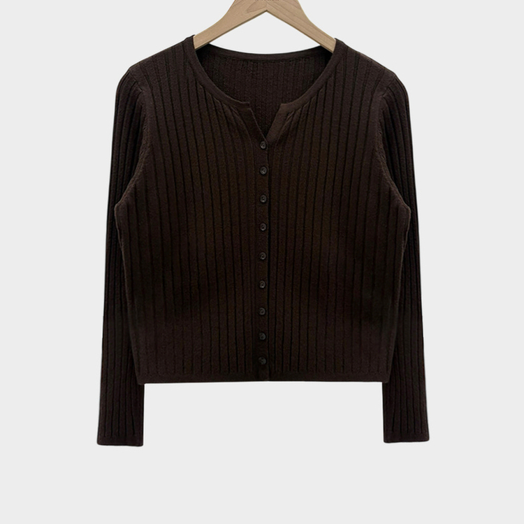 계절의 틈어텀 세미 슬림핏 라운드넥 트임 니트 가디건