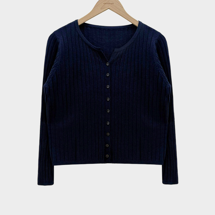 계절의 틈어텀 세미 슬림핏 라운드넥 트임 니트 가디건