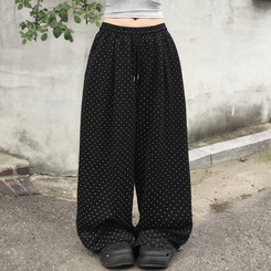 키리 도트 땡땡이 핀턱 밴딩 와이드 벌룬 트레이닝 팬츠 블랙