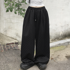 키리 도트 땡땡이 핀턱 밴딩 와이드 벌룬 트레이닝 팬츠 블랙