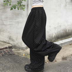 키리 도트 땡땡이 핀턱 밴딩 와이드 벌룬 트레이닝 팬츠 블랙