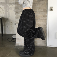 키리 도트 땡땡이 핀턱 밴딩 와이드 벌룬 트레이닝 팬츠 블랙