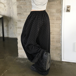 키리 도트 땡땡이 핀턱 밴딩 와이드 벌룬 트레이닝 팬츠 블랙