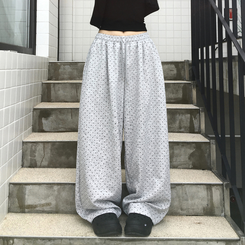 키리 도트 땡땡이 핀턱 밴딩 와이드 벌룬 트레이닝 팬츠 그레이