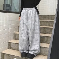 키리 도트 땡땡이 핀턱 밴딩 와이드 벌룬 트레이닝 팬츠 그레이