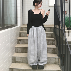 키리 도트 땡땡이 핀턱 밴딩 와이드 벌룬 트레이닝 팬츠 그레이