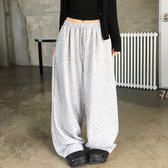 키리 도트 땡땡이 핀턱 밴딩 와이드 벌룬 트레이닝 팬츠 그레이