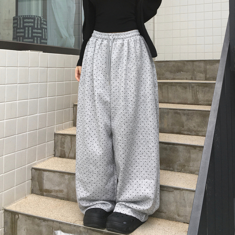 키리 도트 땡땡이 핀턱 밴딩 와이드 벌룬 트레이닝 팬츠 그레이