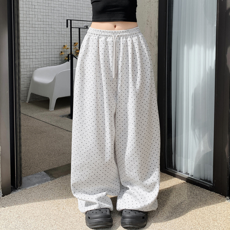 키리 도트 땡땡이 핀턱 밴딩 와이드 벌룬 트레이닝 팬츠 그레이