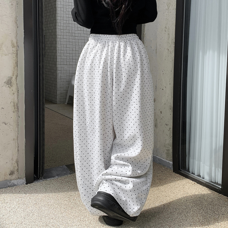 키리 도트 땡땡이 핀턱 밴딩 와이드 벌룬 트레이닝 팬츠 그레이