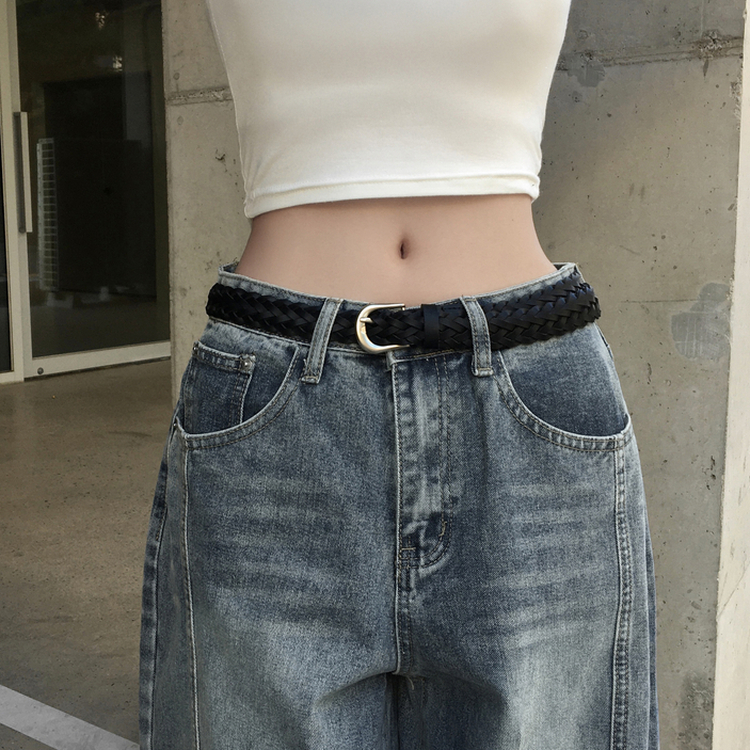 키아 꼬임 가죽 레더 유광 실버 벨트 블랙