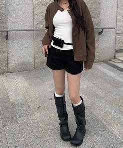 3分丈コットンショートパンツ BLACK