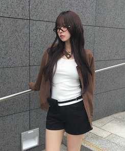 3分丈コットンショートパンツ BLACK