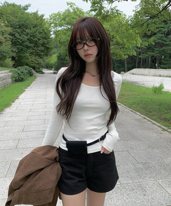 3分丈コットンショートパンツ BLACK