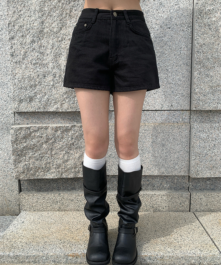 3分丈コットンショートパンツ BLACK