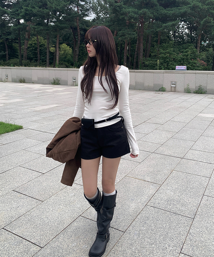 3分丈コットンショートパンツ BLACK