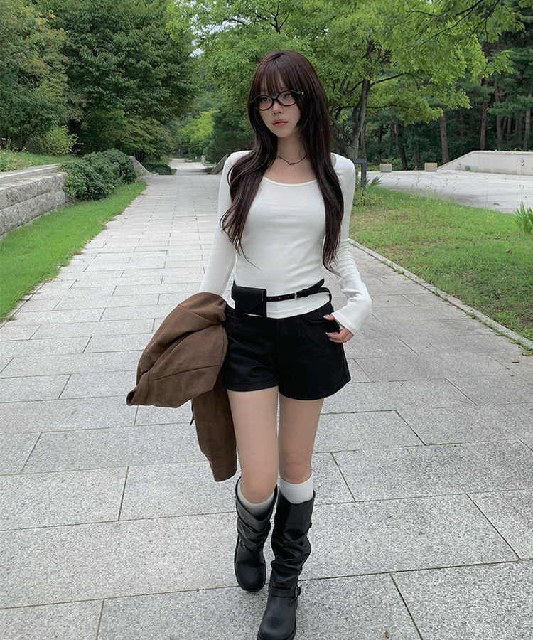 3分丈コットンショートパンツ BLACK