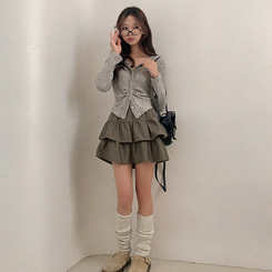 제인 스웨이드 캉캉 밴딩 미니 스커트 카키