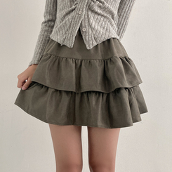 제인 스웨이드 캉캉 밴딩 미니 스커트 카키