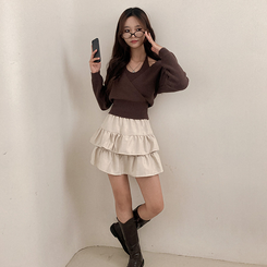 제인 스웨이드 캉캉 밴딩 미니 스커트 아이보리